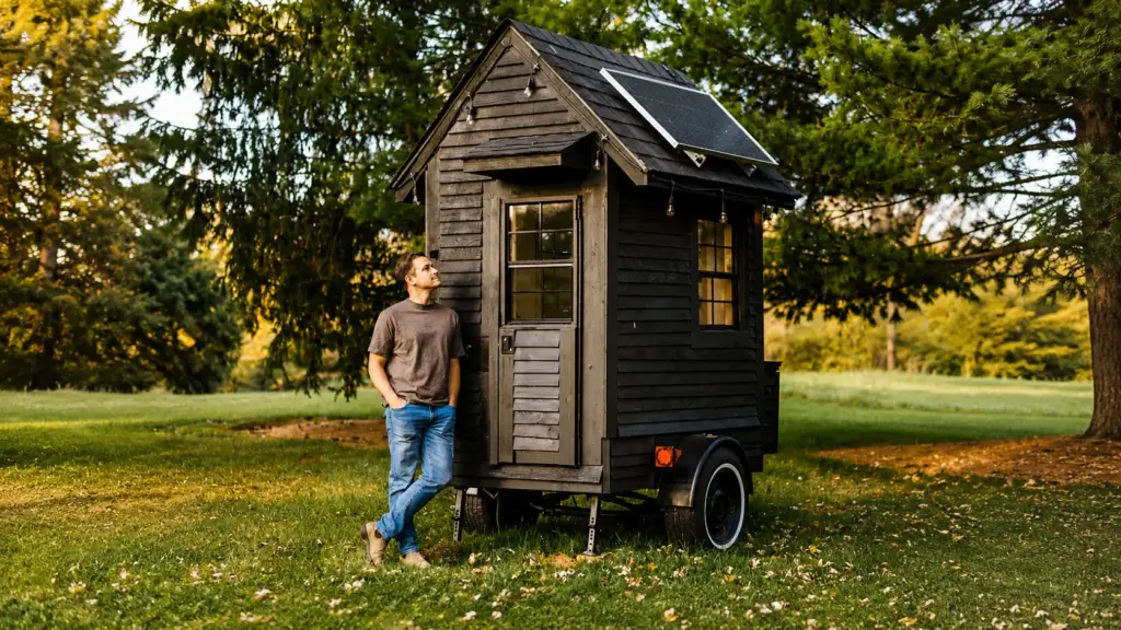 Com apenas 1,8 m², casinha construída em um mês por homem de 28 anos em um quintal, custou apenas US$ 5 mil, totalmente funcional e capaz de encaixar cozinha, cama, banheiro, eletrodomésticos e energia solar