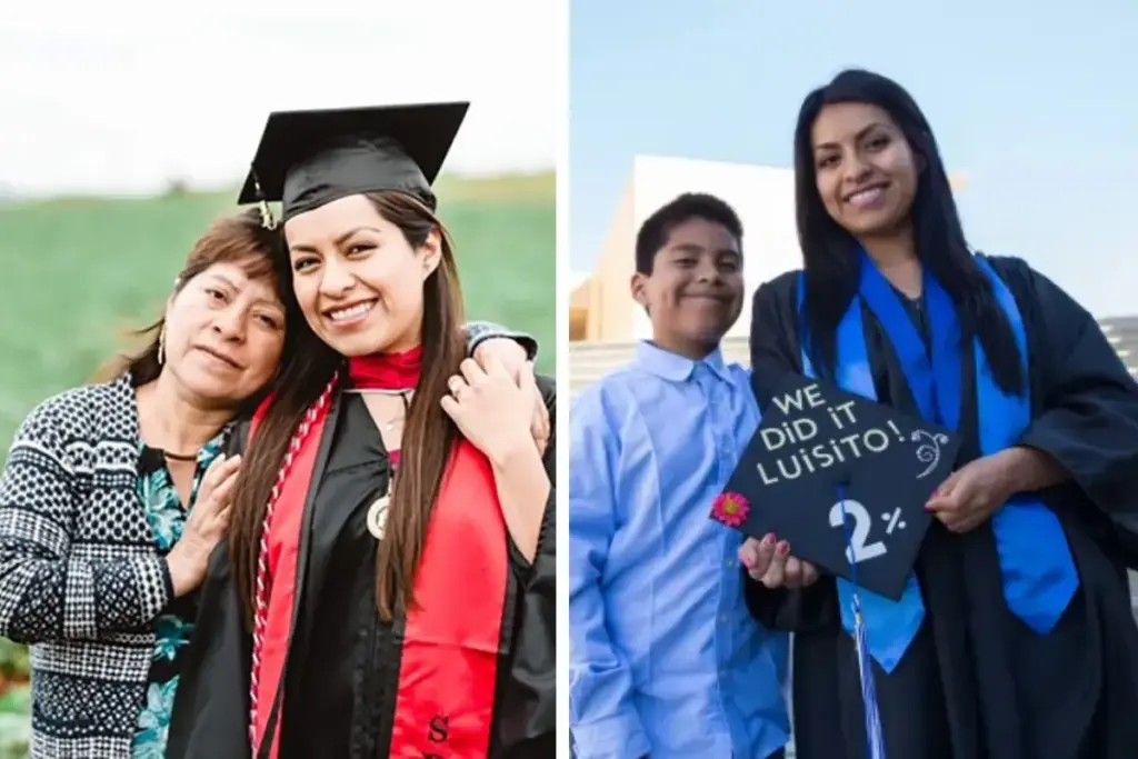 Mãe na adolescência e primeira da família a cursar faculdade, ela vestiu a beca de mestrado e posou no morangal onde os pais vindos de Oaxaca trabalhavam de sol a sol, na foto que correu o mundo