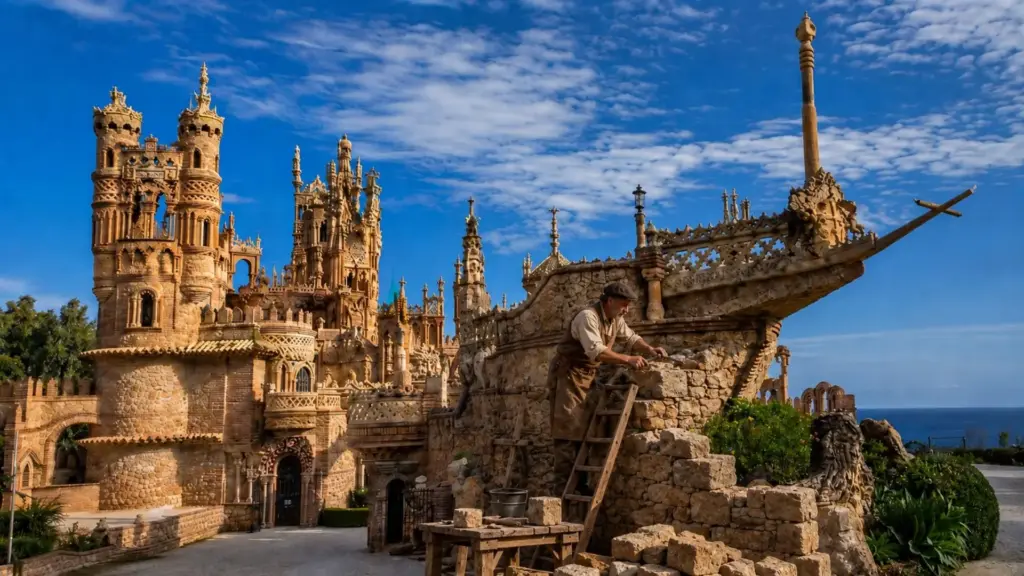 Médico espanhol obcecado por Cristóvão Colombo gastou as economias da aposentadoria erguendo um castelo do zero sem projeto e com a ajuda de apenas dois pedreiros, terminou em sete anos e deixou lá dentro a menor igreja do mundo, com 1,96 metro quadrado