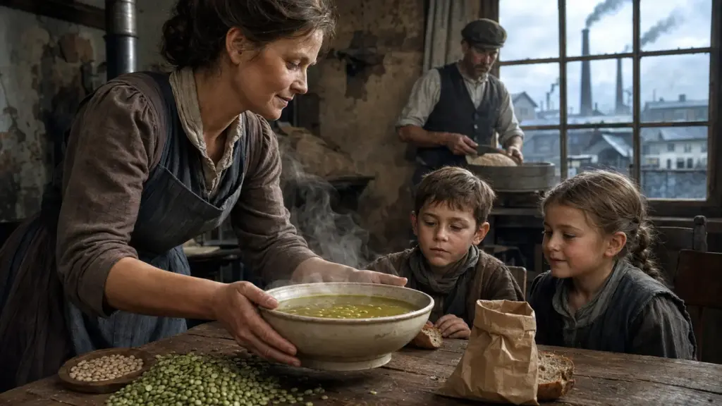 Médicos alertaram que famílias operárias estavam trocando refeições quentes por comida fria e álcool, e Julius Maggi respondeu criando sopas secas de ervilha e feijão que ficavam prontas rapidamente