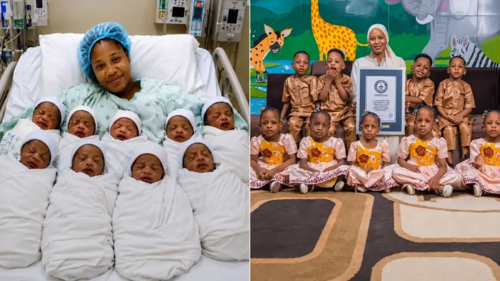 Médicos esperavam sete bebês, mas mulher deu à luz nove prematuros de uma só vez, com pesos entre 500 gramas e 1 quilo, e cinco anos depois os irmãos reconhecidos pelo Guinness estão saudáveis, vivem juntos em Mali e se preparam para iniciar a vida escolar