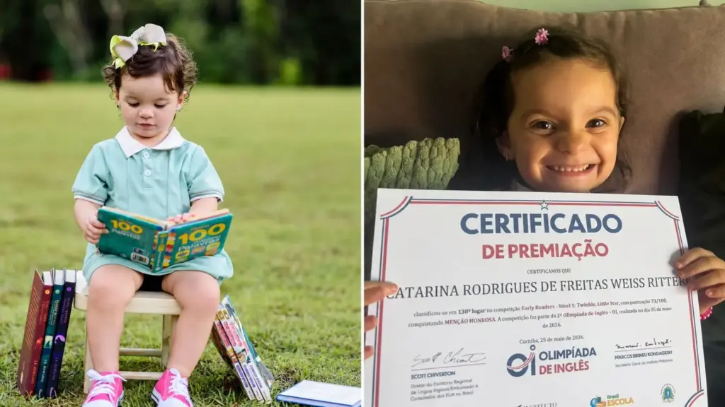 Menina aprende a ler sozinha aos 2 anos, avança do português para o inglês poucos meses depois e se torna a leitora bilíngue mais jovem do Brasil antes mesmo de passar por métodos tradicionais, enquanto família descobre sua superdotação precoce