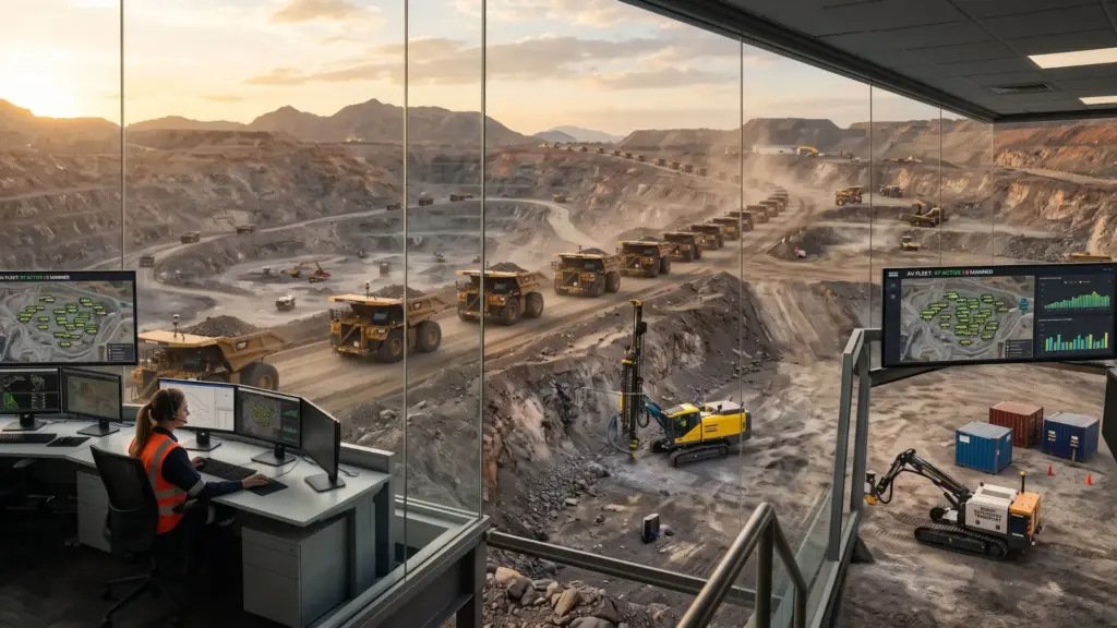 Mineração entra na era das frotas sem motorista: mais de 1.700 veículos autônomos já operam em minas e pedreiras, um único profissional consegue monitorar cerca de 100 caminhões e novos robôs são preparados para transportar explosivos e perfurar rochas Mineração entra na era das frotas sem motorista: mais de 1.700 veículos autônomos já operam em minas e pedreiras, um único profissional consegue monitorar cerca de 100 caminhões e novos robôs são preparados para transportar explosivos e perfurar rochas