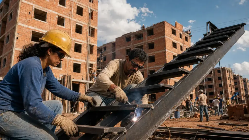 Moradores de Osasco enfrentaram a falta de moradia, organizaram um mutirão, criaram uma serralheria para produzir escadas e construíram 1.000 apartamentos em 50 edifícios de cinco andares