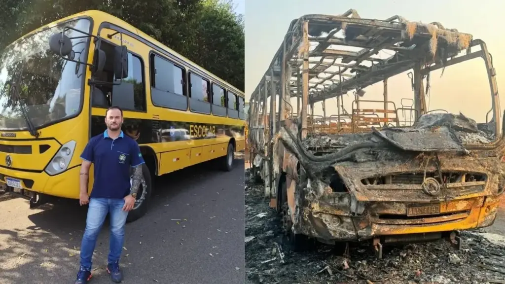 Motorista escolar há apenas dois meses viu fumaça sair do motor em Diamante do Norte, manteve a calma para não assustar crianças de 3 e 4 anos, tirou 13 alunos do ônibus antes das chamas tomarem o veículo e depois resumiu o resgate: “Não me sinto herói, fiz o que qualquer pai faria”