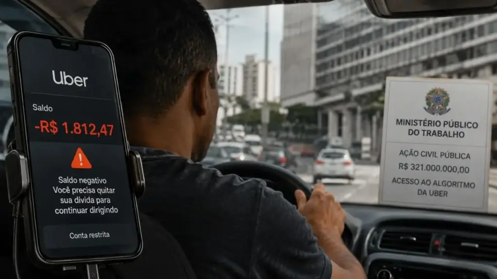 Motoristas de app pagaram para trabalhar e, segundo o Ministério Público do Trabalho, alguns ficaram presos a uma dívida que a própria Uber teria retido dos ganhos futuros, sem garantia de sequer uma corrida. O órgão classificou o esquema como risco de servidão por dívida e agora pede R$321 milhões e acesso ao algoritmo secreto da empresa.