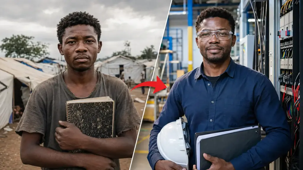 Guerra obrigou estudante a abandonar a faculdade quando faltava apenas um semestre, deixou-o mais de 10 anos sem acesso à educação em um campo de refugiados e, após trabalhar em fábrica, ele conseguiu concluir engenharia elétrica