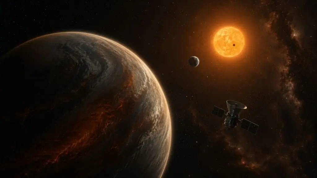 NASA identifica exoplaneta 23 vezes mais massivo que a Terra a 53 anos-luz, com tamanho cerca de três vezes maior e órbita de 36 dias, em sistema que também abriga o primeiro planeta de tamanho terrestre descoberto pelo TESS, capaz de completar uma volta em menos de oito dias