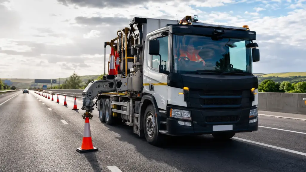 Caminhão Scania começa a colocar e recolher cones pela cabine em menos de 10 segundos e reduz o risco enfrentado por equipes que movimentam 400 peças por turno