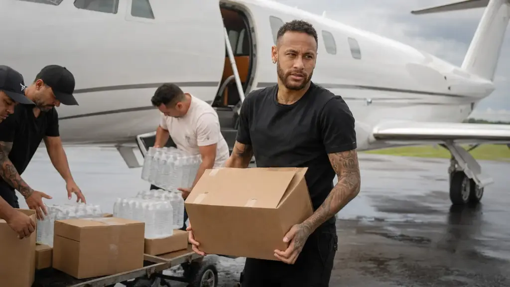 Neymar coloca jatos e helicóptero particular à disposição durante enchentes no RS, leva mais de quatro toneladas de água, alimentos e materiais de limpeza pelo ar e afirma: “Ajudar nunca é demais” Neymar coloca jatos e helicóptero particular à disposição durante enchentes no RS, leva mais de quatro toneladas de água, alimentos e materiais de limpeza pelo ar e afirma: “Ajudar nunca é demais”