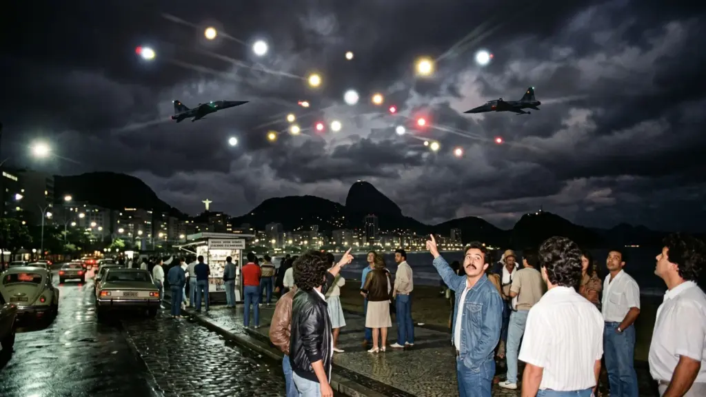 Na Noite Oficial dos OVNIs, 21 objetos desconhecidos invadiram os radares do Brasil, cinco caças militares decolaram para persegui-los e pilotos relataram que as luzes aceleravam e desapareciam sempre que as aeronaves tentavam se aproximar