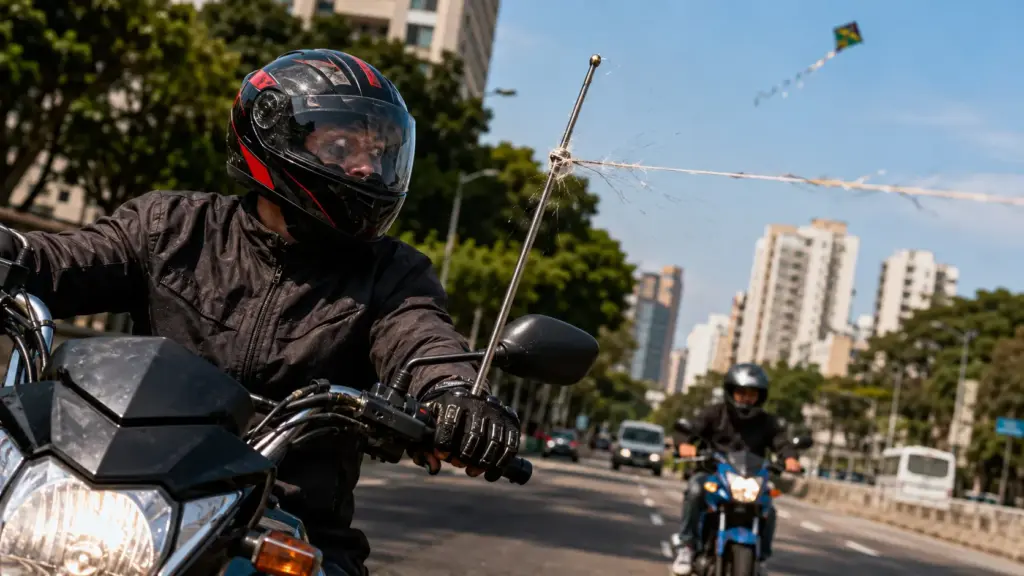 Nova lei quer tornar antena corta-pipa obrigatória em todas as motos, motonetas e ciclomotores do Brasil e alterar o Código de Trânsito para reduzir acidentes causados por cerol e linha chilena Nova lei quer tornar antena corta-pipa obrigatória em todas as motos, motonetas e ciclomotores do Brasil e alterar o Código de Trânsito para reduzir acidentes causados por cerol e linha chilena