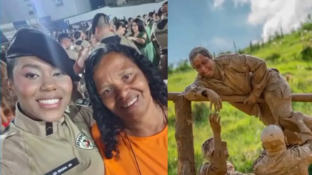 Aos 28 anos, nova soldado recebe a divisa das mãos da mãe gari durante formatura de 192 militares em Manhuaçu, diz que o uniforme usado por ela carrega uma história de luta, dignidade e trabalho e transforma a conquista do sonho de infância em uma homenagem pública à mulher que ajudou a sustentar a família