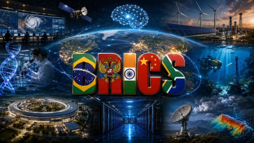 Novo acordo do Brics reúne planos para inteligência artificial, energia, biotecnologia, oceanos e prevenção de desastres, prevê maior compartilhamento de grandes instalações científicas e mantém força-tarefa que estuda a viabilidade técnica e econômica de cabos submarinos de alta velocidade conectando os países do bloco Novo acordo do Brics reúne planos para inteligência artificial, energia, biotecnologia, oceanos e prevenção de desastres, prevê maior compartilhamento de grandes instalações científicas e mantém força-tarefa que estuda a viabilidade técnica e econômica de cabos submarinos de alta velocidade conectando os países do bloco