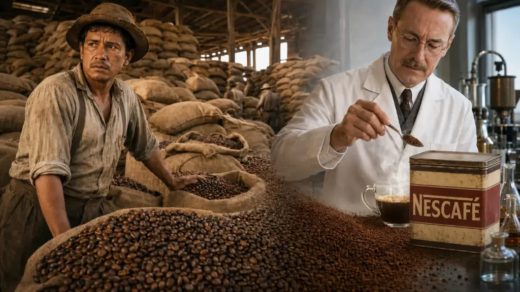 Uma crise deixou café brasileiro encalhado em armazéns, mobilizou anos de pesquisa na Suíça e terminou com o lançamento de uma opção solúvel que faz parte da rotina e da mesa de muitos até hoje
