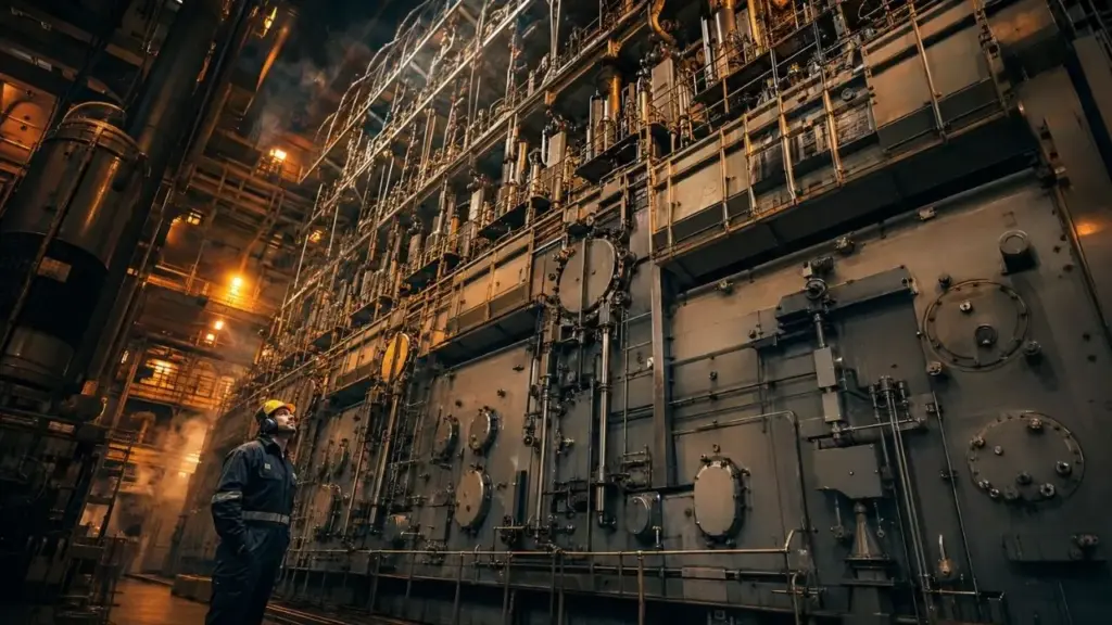 O maior motor já construído pelo homem tem 13,5 metros de altura, pesa mais de 2 mil toneladas e move sozinho os maiores navios do planeta