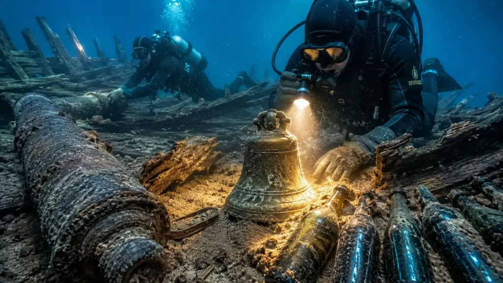 Dois irmãos percorreram 5 mil milhas náuticas até encontrar um navio real naufragado em 1682 com o futuro rei da Inglaterra a bordo, mantiveram a descoberta em segredo por 15 anos e recuperaram canhões, óculos e garrafas de vinho ainda fechadas Dois irmãos percorreram 5 mil milhas náuticas até encontrar um navio real naufragado em 1682 com o futuro rei da Inglaterra a bordo, mantiveram a descoberta em segredo por 15 anos e recuperaram canhões, óculos e garrafas de vinho ainda fechadas