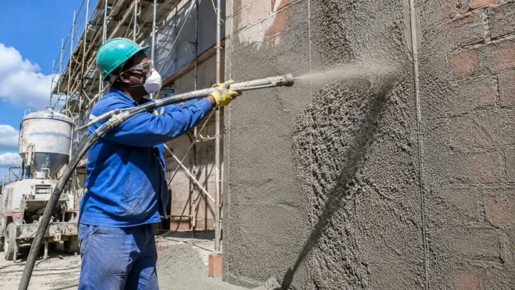 Pedreiros estão trocando a colher pela máquina que projeta a argamassa na parede e faz de 30 a 60 metros quadrados de reboco por dia, o triplo do manual, mas quem acha que a máquina acaba com o serviço se engana, porque ainda precisa de gente para sarrafear e desempenar