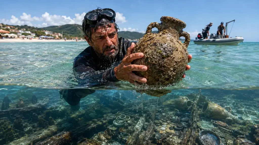 Pescador mergulha na praia dos Ingleses, tira do fundo raso uma botija de barro e leva pesquisadores a um navio pirata de mais de 300 anos, de onde já saíram 35 mil peças hoje expostas num museu