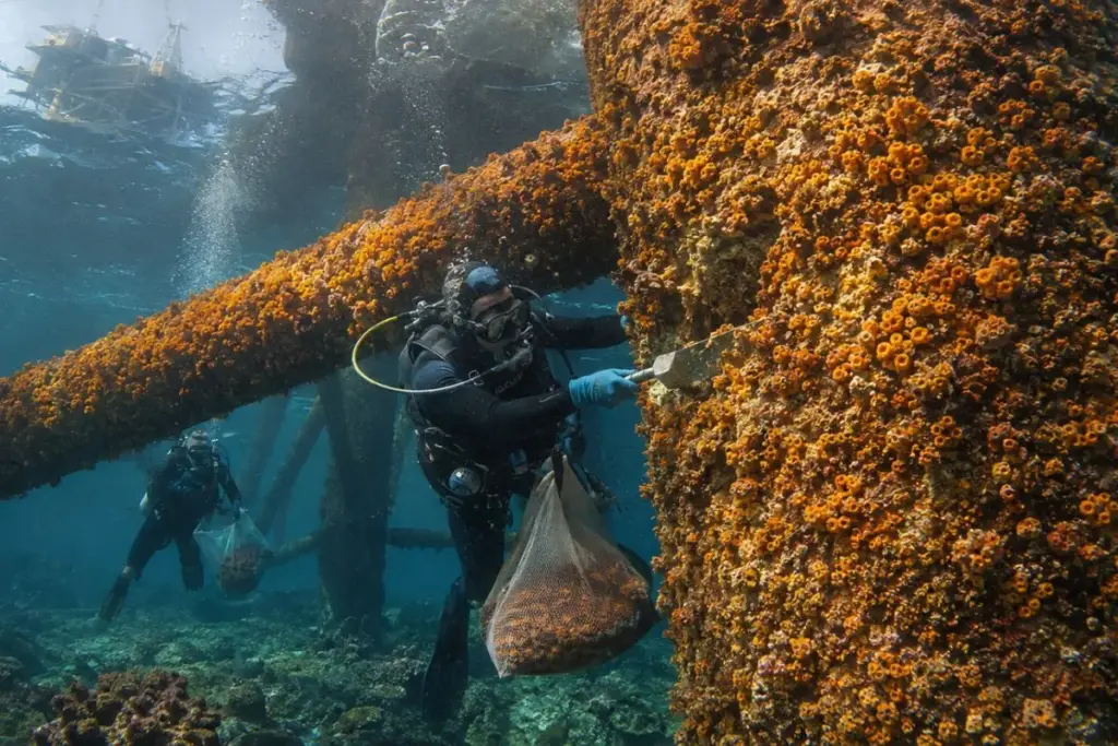 Plataformas de petróleo trouxeram um coral invasor do Pacífico para a Bacia de Campos nos anos 1980, ele tomou 3 mil km da costa brasileira e catadores arrancaram 230 mil colônias do fundo com dinheiro de compensação de um vazamento