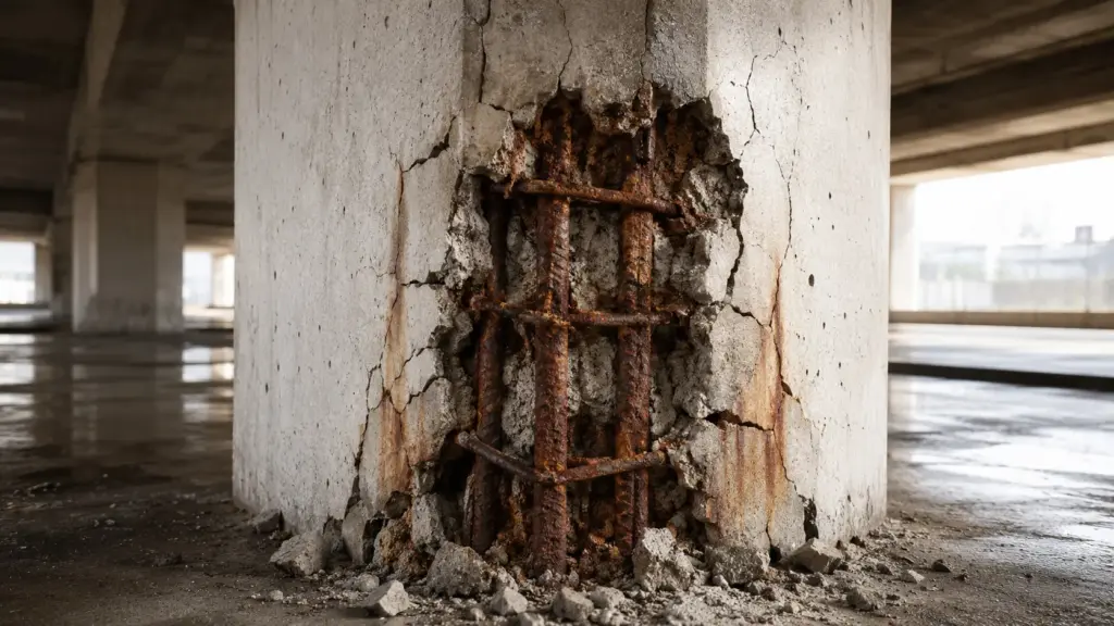 Por que uma barra de aço completamente escondida dentro do concreto pode começar a destruir uma coluna ou uma viga de dentro para fora sem que ninguém encoste na estrutura? Por que uma barra de aço completamente escondida dentro do concreto pode começar a destruir uma coluna ou uma viga de dentro para fora sem que ninguém encoste na estrutura?