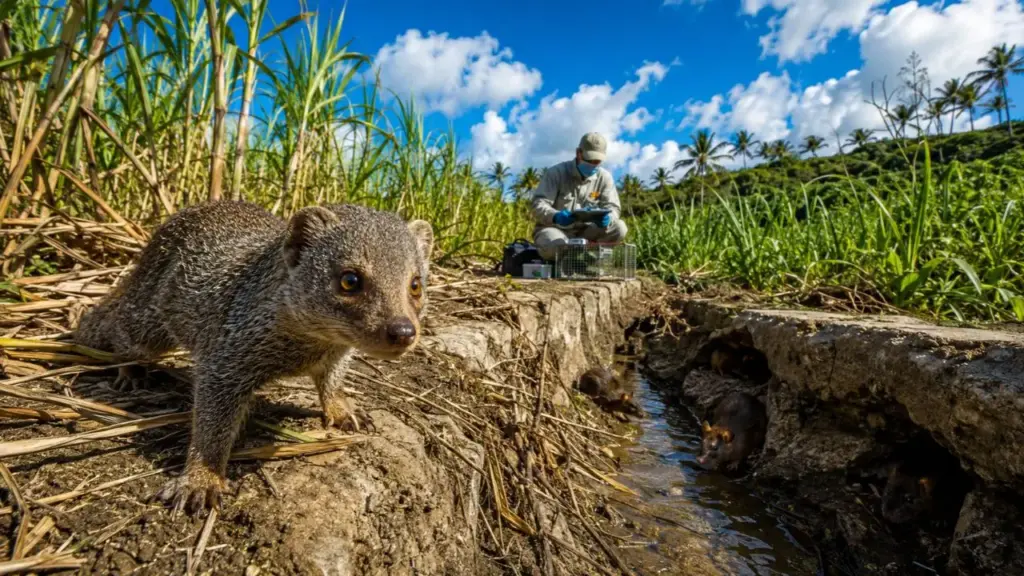 Porto Rico importou mangustos da Índia para acabar com ratos nos canaviais, mas esqueceu um detalhe: as pragas eram noturnas e os predadores caçavam de dia; 150 anos depois, a espécie invasora virou o principal reservatório de raiva da ilha
