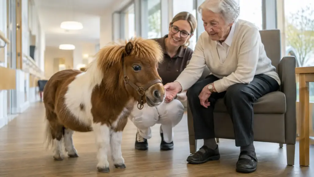 Com apenas 52,6 centímetros, o menor cavalo macho vivo no mundo mora na Alemanha, supera antigo recorde, fica abaixo de cães grandes e visita instituições e casas de repouso para visitas assistidas