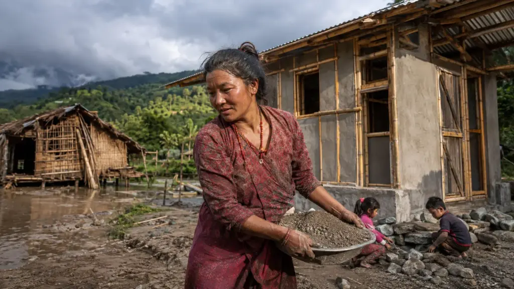 Mãe de dois filhos vivia em casa de bambu que alagava nas monções e precisava de reparos até duas vezes por ano, até ajudar a construir uma moradia de três cômodos e conseguir abrir dois pequenos negócios
