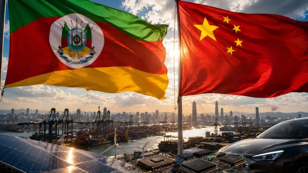 Rio Grande do Sul abre representação permanente na China para atrair investimentos em energia, automóveis, semicondutores e serviços digitais, após exportar US$ 5,1 bilhões ao país em 2025 e acumular US$ 39 bilhões em comércio bilateral desde 2021, enquanto busca ampliar presença chinesa em novos projetos no Estado