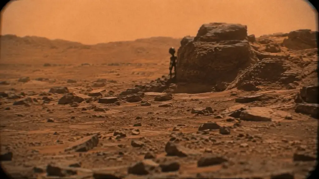 Rover Curiosity registra em Marte uma estrutura escura apoiada sobre formas finas, imagem de 2023 volta a viralizar e provoca teorias sobre uma possível “criatura”, enquanto comparação com registros feitos minutos antes mostra que o objeto não aparecia no mesmo ponto da Cratera Gale