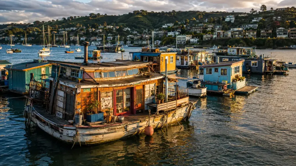 Sem dinheiro para pagar aluguel, moradores de Sausalito transformaram barcos abandonados em casas flutuantes e criaram uma comunidade alternativa que resistiu por décadas