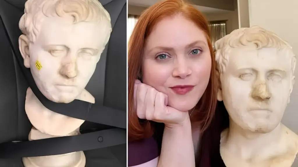 Mulher paga US$ 34,99 por um busto de mármore encontrado debaixo de uma mesa em brechó, leva a escultura de quase 24 kg para casa e anos depois descobre que havia comprado uma peça romana de cerca de 2 mil anos que desapareceu de uma coleção alemã após a Segunda Guerra Mundial Mulher paga US$ 34,99 por um busto de mármore encontrado debaixo de uma mesa em brechó, leva a escultura de quase 24 kg para casa e anos depois descobre que havia comprado uma peça romana de cerca de 2 mil anos que desapareceu de uma coleção alemã após a Segunda Guerra Mundial
