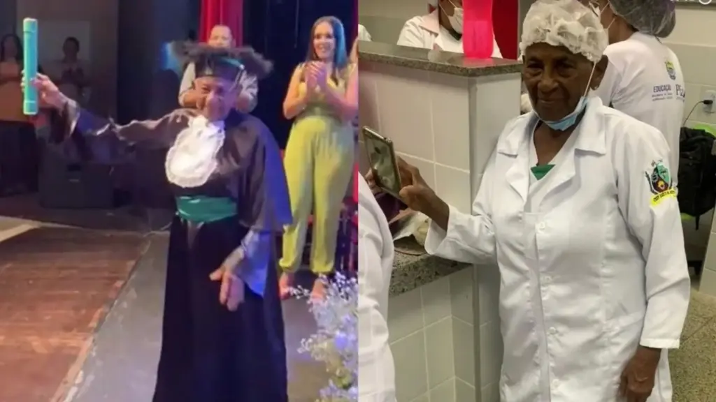 Trabalhou a vida inteira como doméstica na casa dos outros desde menina, nunca pôde frequentar a escola direito e abriu mão de ter filhos com medo de que faltasse comida, voltou a estudar pelo EJA e aos 83 anos subiu ao palco do teatro para receber o diploma de técnica em enfermagem Trabalhou a vida inteira como doméstica na casa dos outros desde menina, nunca pôde frequentar a escola direito e abriu mão de ter filhos com medo de que faltasse comida, voltou a estudar pelo EJA e aos 83 anos subiu ao palco do teatro para receber o diploma de técnica em enfermagem