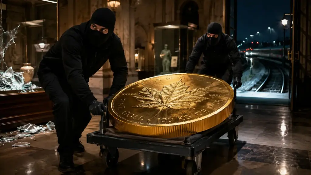 Uma moeda canadense de 100 quilos de ouro puro estava exposta em um museu de Berlim até ladrões entrarem de madrugada, levarem a peça em um carrinho e deixarem para trás um mistério que dura desde 2017 Uma moeda canadense de 100 quilos de ouro puro estava exposta em um museu de Berlim até ladrões entrarem de madrugada, levarem a peça em um carrinho e deixarem para trás um mistério que dura desde 2017