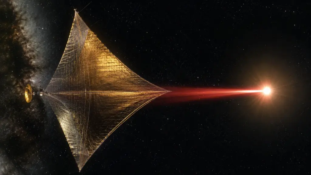 Uma nave viajando a 60 mil km/s: o projeto Starwisp usaria micro-ondas para empurrar uma malha ultraleve até Alpha Centauri e devolver imagens à Terra