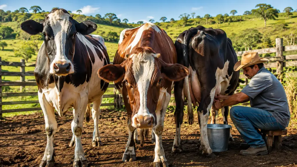 Produtor do sertão mostra como três vacas leiteiras, mantidas em pequena propriedade com pastagem e alimentação adequada, podem produzir 1.800 litros por mês Produtor do sertão mostra como três vacas leiteiras, mantidas em pequena propriedade com pastagem e alimentação adequada, podem produzir 1.800 litros por mês