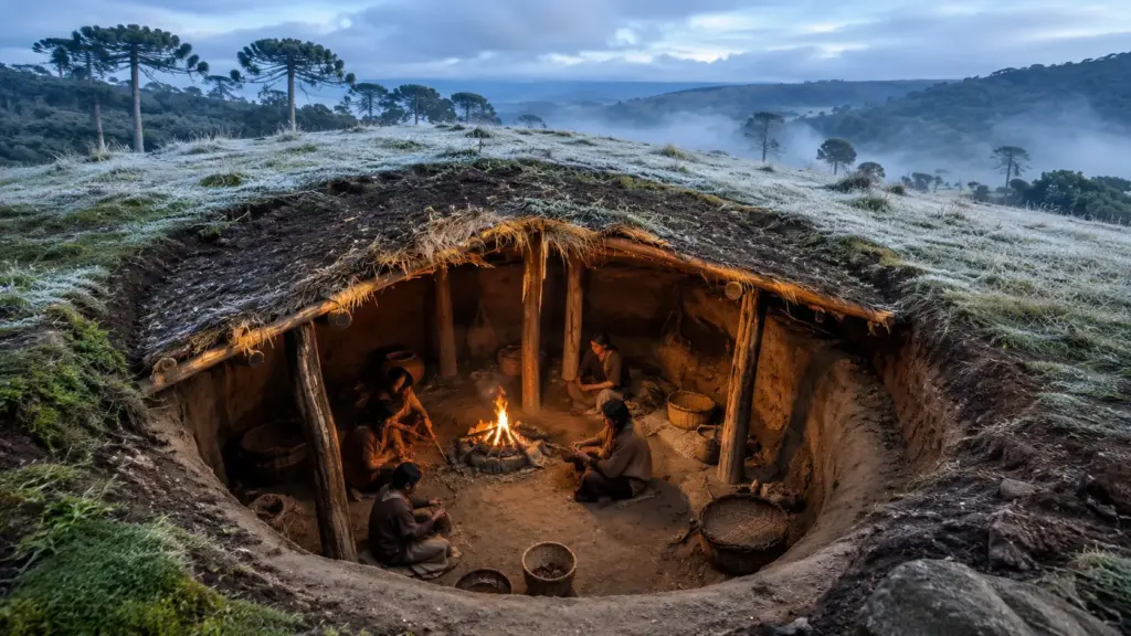 Vestígios de 1.200 anos mostram que povos indígenas do Sul do Brasil construíam casas subterrâneas com engenharia sofisticada para vencer o frio extremo dos campos de altitude