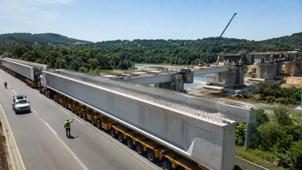 Vigas de 55 toneladas e 28 metros vão cruzar a BR-280 esta semana para completar a nova ponte sobre o Rio Piraí, em SC, e o trânsito terá pare e siga das 8h às 17h no trecho entre Guaramirim e Araquari