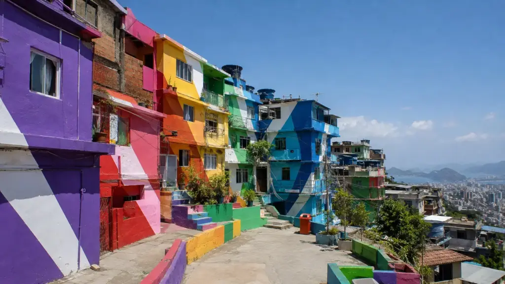 Artistas holandeses chegaram a uma favela do Rio, trabalharam com moradores e transformaram cerca de 7 mil metros quadrados de casas, ruas e escadarias do Santa Marta em uma gigantesca obra de arte urbana Artistas holandeses chegaram a uma favela do Rio, trabalharam com moradores e transformaram cerca de 7 mil metros quadrados de casas, ruas e escadarias do Santa Marta em uma gigantesca obra de arte urbana