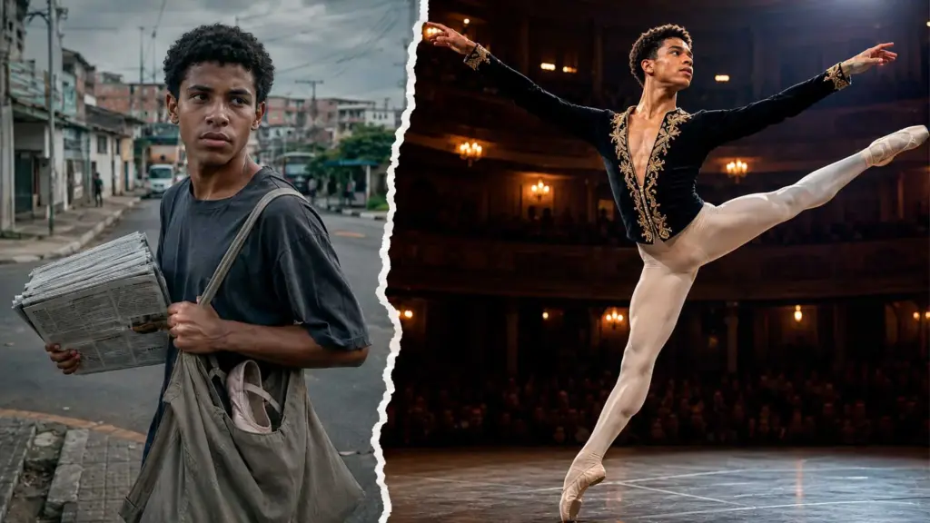 Ex-jornaleiro que escondia dos colegas que fazia balé para escapar das provocações ganha bolsa para estudar dança em Portugal, passa a trabalhar também como modelo, junta US$ 18 mil em 10 meses e volta ao Brasil para comprar uma casa para a mãe e a irmã mais nova