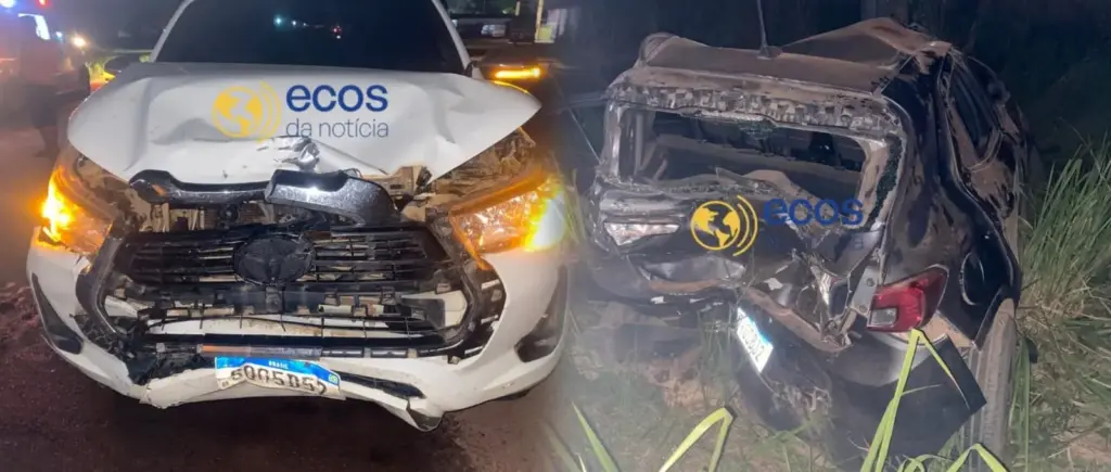 Três pessoas ficam feridas após carro ser lançado para área de mata em acidente na BR-364