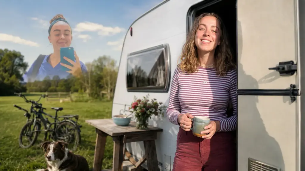 Aos 28 anos, mulher largou emprego de gerente, deixou apartamento de £ 1.300 por mês, comprou trailer de £ 4.800 e foi morar em fazenda, onde trabalha poucas horas e diz economizar £ 2.500 todo mês Aos 28 anos, mulher largou emprego de gerente, deixou apartamento de £ 1.300 por mês, comprou trailer de £ 4.800 e foi morar em fazenda, onde trabalha poucas horas e diz economizar £ 2.500 todo mês