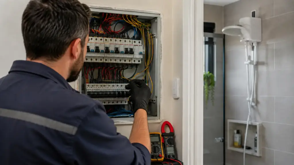 Aos 5.500 watts de potência, o chuveiro elétrico de 220 V exige fio de 4 mm² e disjuntor próprio de 30 A, mas eletricistas relatam encontrar o mesmo erro em quase todo quadro de luz que abrem, um cabo de 2,5 mm² que superaquece dentro da parede muito antes de qualquer proteção desarmar e o cheiro chegar até a sala Aos 5.500 watts de potência, o chuveiro elétrico de 220 V exige fio de 4 mm² e disjuntor próprio de 30 A, mas eletricistas relatam encontrar o mesmo erro em quase todo quadro de luz que abrem, um cabo de 2,5 mm² que superaquece dentro da parede muito antes de qualquer proteção desarmar e o cheiro chegar até a sala
