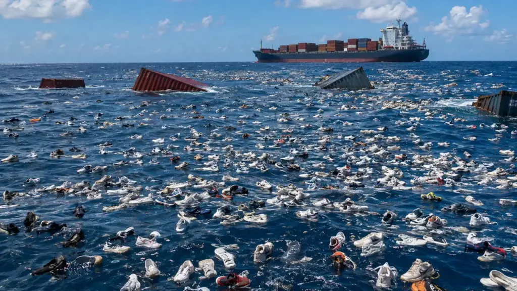 Em 1990, 61.280 pares de tênis caíram de um navio cargueiro no Pacífico e viajaram milhares de quilômetros, ajudando cientistas a entender como as correntes oceânicas transportam objetos pelo mar Em 1990, 61.280 pares de tênis caíram de um navio cargueiro no Pacífico e viajaram milhares de quilômetros, ajudando cientistas a entender como as correntes oceânicas transportam objetos pelo mar