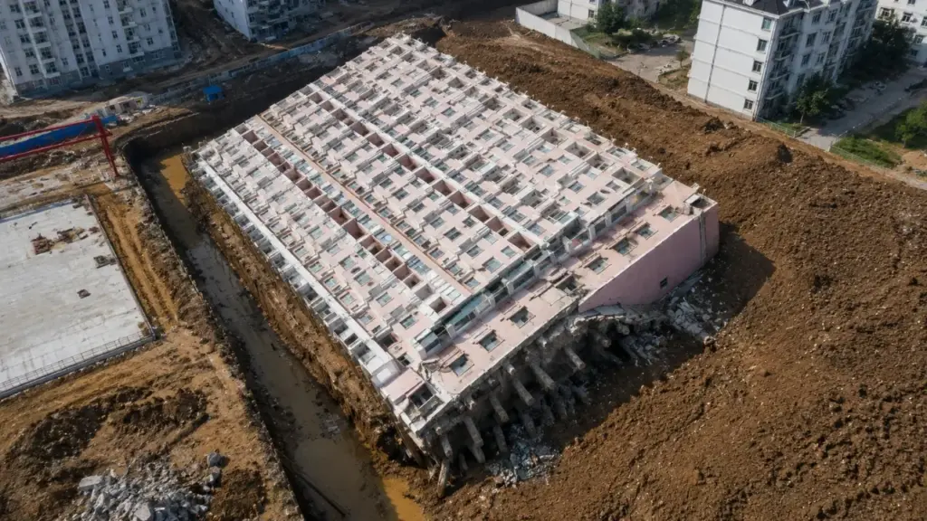 Na China, um prédio de 13 andares tombou inteiro sem se despedaçar