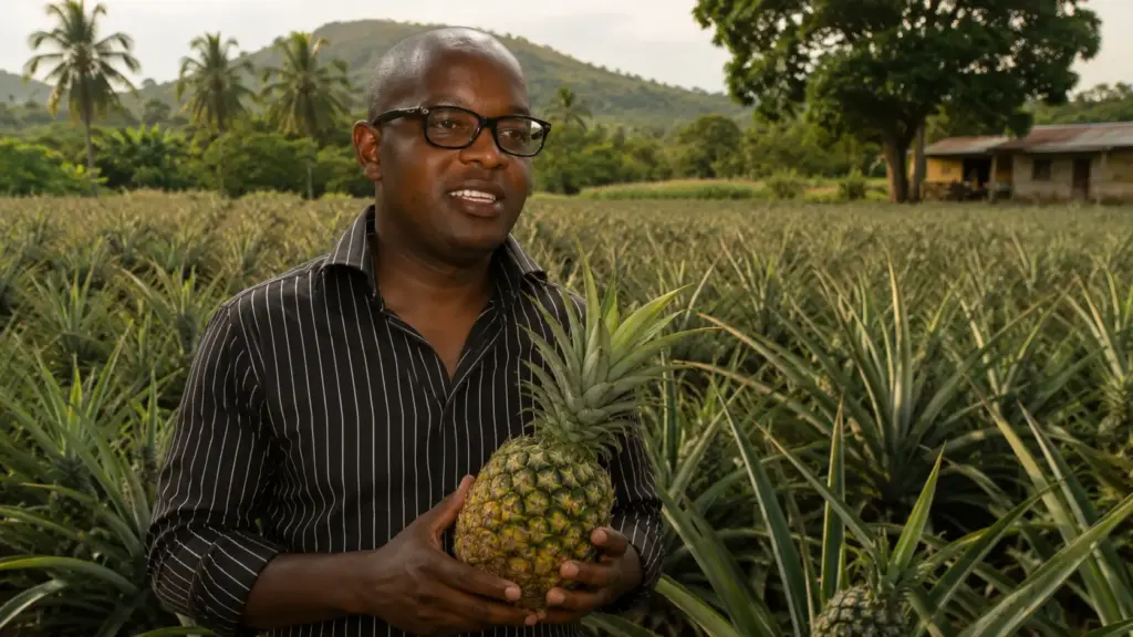 Contador de 33 anos larga o emprego nos Estados Unidos, compra uma passagem só de ida para a África e troca o escritório por uma plantação de abacaxis a uma hora e meia da capital de Gana Contador de 33 anos larga o emprego nos Estados Unidos, compra uma passagem só de ida para a África e troca o escritório por uma plantação de abacaxis a uma hora e meia da capital de Gana