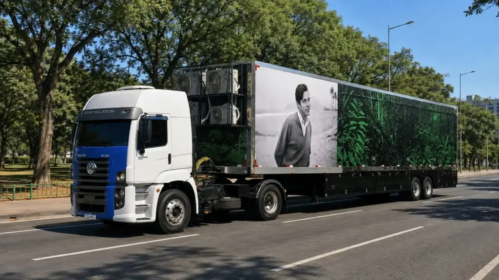 Antes de Tom Jobim completar 100 anos, caminhão vira floresta em parques de São Paulo e revela a defesa da Mata Atlântica, dos rios e da fauna que o maestro fazia desde os anos 1970