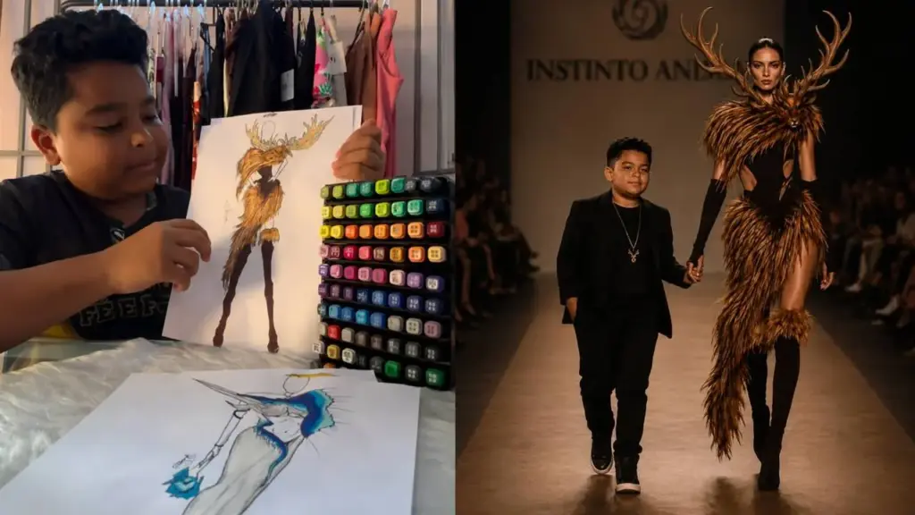 Menino do interior do Tocantins desenha roupas inspiradas na fauna brasileira, viraliza com croquis de cervo e arara e chama atenção do Mercado Livre e de plataforma de moda