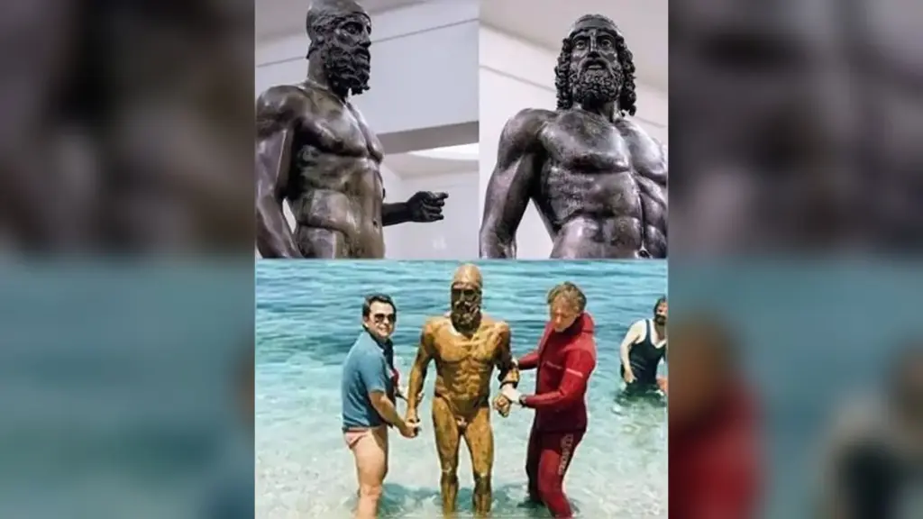 Mergulhador desceu apenas 8 metros e encontrou dois guerreiros gregos de quase 2 metros, obras de até 2.500 anos que emergiram do mar em estado extraordinário