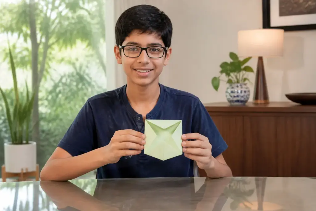 Estudante de 14 anos cria embalagem dobrável inspirada em origami para reduzir resíduos e chega à final nacional de competição científica nos EUA